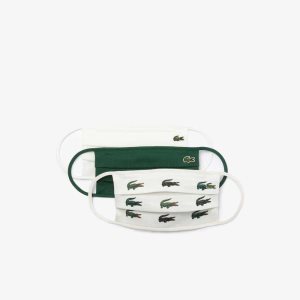 Lacoste L.12.12 Cotton Face Masks 3-Pack Green / White | AJRN-85360